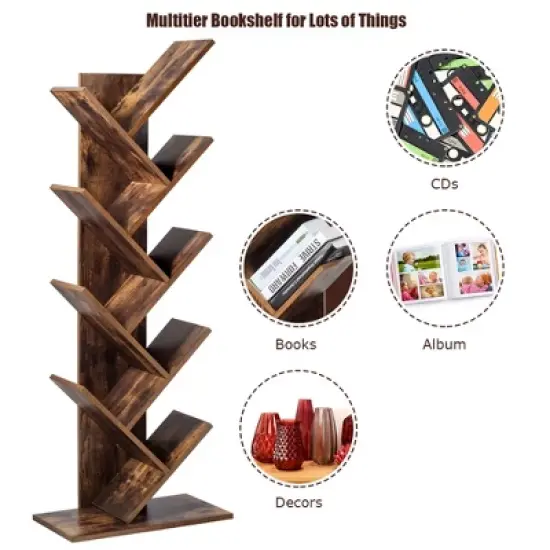 Costway Tree Bookshelf 8-Tier Bookcase Free Standing Book Rack Display Stand image {6}