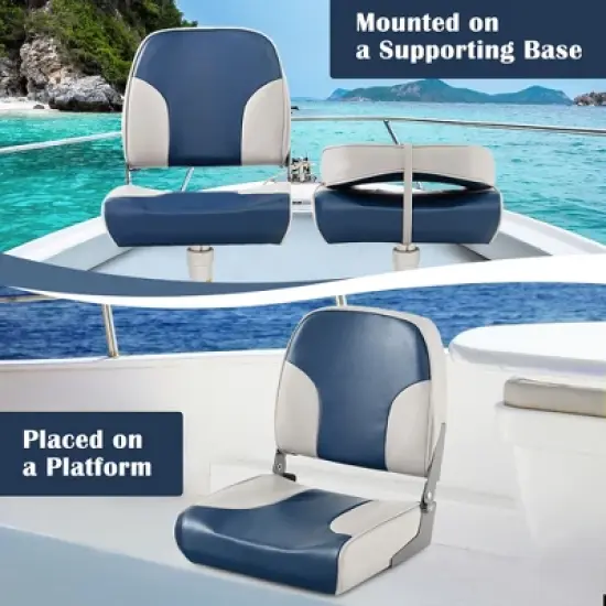 Costway 2-Piece Folding Boat Seat Set with Sponge Padding & Aluminum Hinges Low Back Blue image {9}