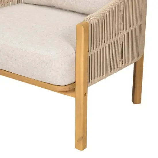 Outdoor Club Chairs Wood Style, Acacia Frame Lounge Chair with Rope and Cushion for Patio or Garden-Maison Boucle image {6}
