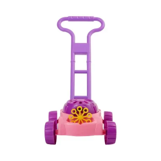 Toy Time Kids' Lawn Mower Bubble Blower Machine Push Toy - Pink/Purple/Orange image {2}
