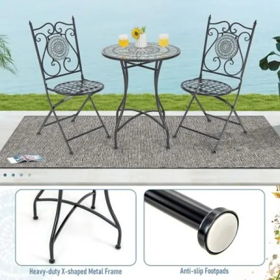 Tangkula 24 Inch Patio Bistro Table Metal Structure w/ Ceramic Tile Tabletop Heavy-Duty image {6}