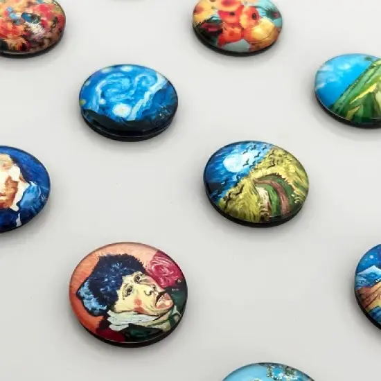 Wrapables Crystal Glass Magnets, Refrigerator Magnets for Office Whiteboards, Cabinets, Lockers (Set of 12), Famous Paintings image {2}