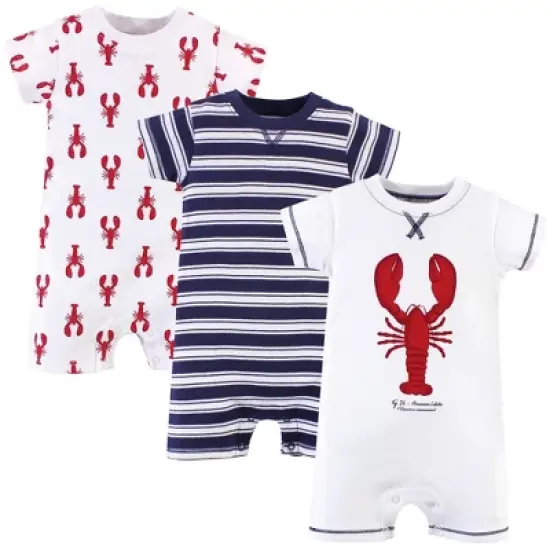 Touched by Nature Baby Boy Organic Cotton Rompers 3pk, Lobster image {4}