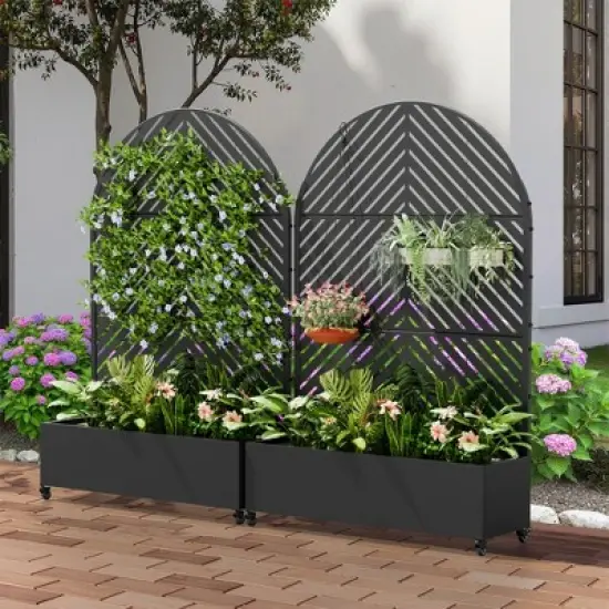 73" x 47" Wrought Iron Black Arch Planter Box with Climbing Rack (Parallel Line ) image {3}
