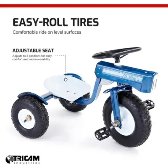 Tricam GCK-31 22 Inch Kids Steel Constructed Ol Blue Tractor Toy Beginner Tricycle with 3 Position Adjustable Seat and Pneumatic Wheels image {3}