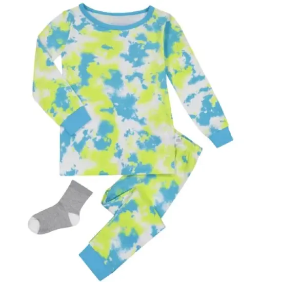 Sleep On It Infant/Toddler Boys Tie-Dye Snug Fit 2-Piece Pajama Sleep Set With Matching Socks image {6}