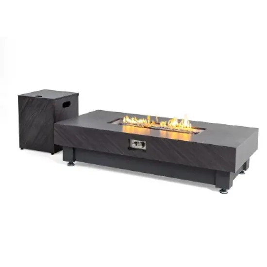 60-Inch Outdoor Gas Fire Pit Table, Modern Stone Design with Rain Cover image {11}