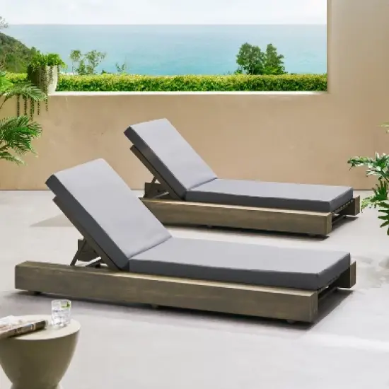 GDFStudio Alhambra Outdoor Acacia Wood Armless Adjustable Chaise Lounges with Cushion (Set of 2) image {1}