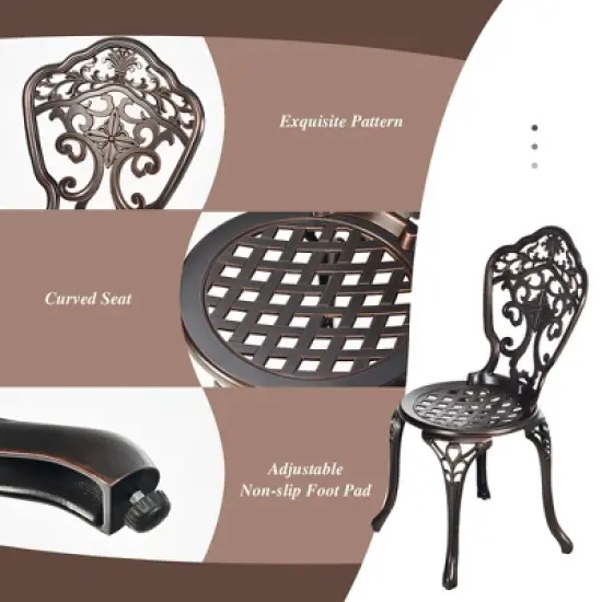 Costway 3PCS Patio Bistro Set Round Table Chairs All Weather Cast Aluminum Yard image {8}