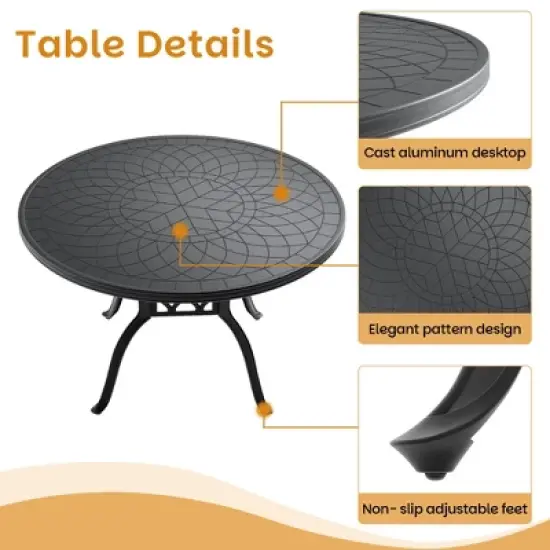 7-Piece Cast Aluminum Outdoor Dining Set with Brown Cushions, Round Table & Stackable Chairs - for Patio, Backyard image {5}