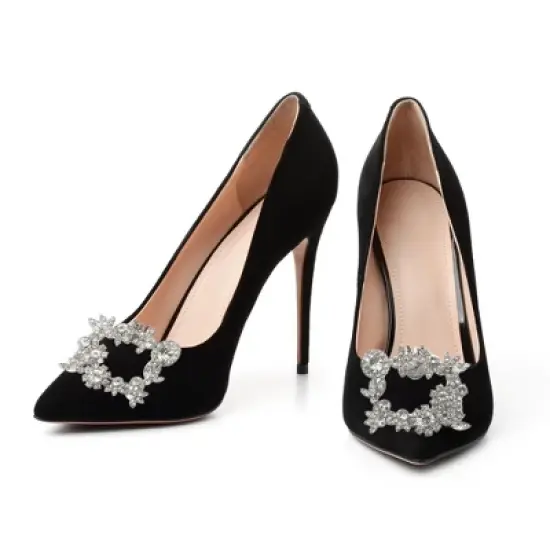 Unique Bargains Women's Rhinestone Shoe Clips Silver Tone 2 Pcs image {5}