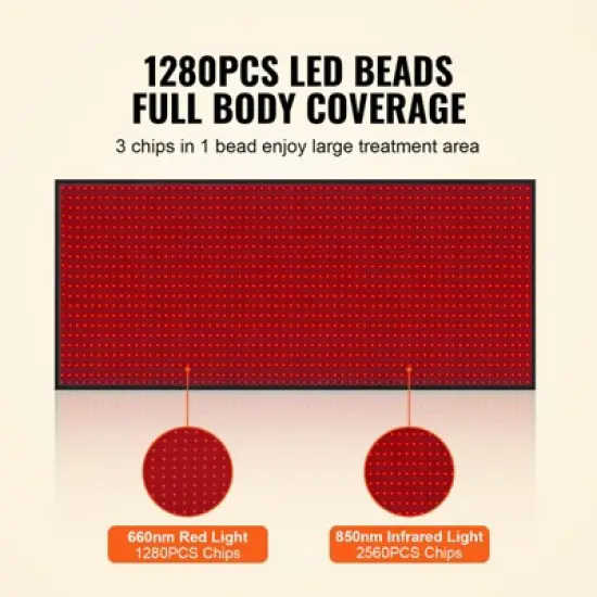 VEVOR Red Light Therapy Mat for Full Body, 1280PCS 3-Chip LED Light Therapy Pad & Controller, 660nm Red & 850nm Near Infrared Light Therapy image {2}