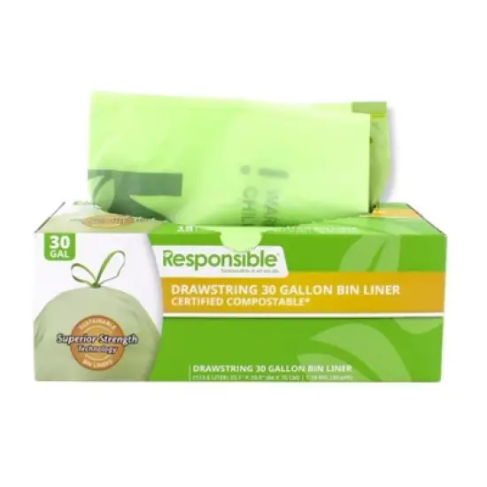 Responsible Products 30 Gal Drawstring Trash Bags BPI Certified Compostable - Pack of 42 image {2}