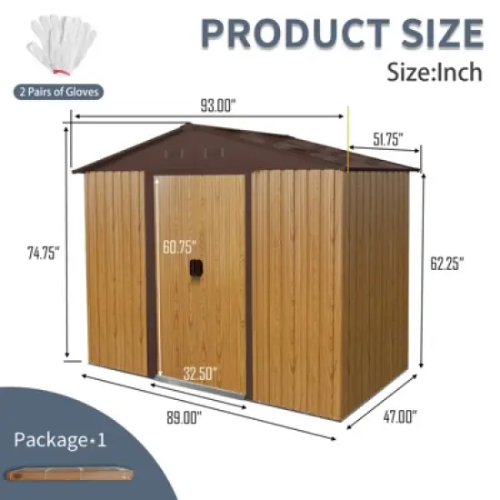 MOEPISY 8ft X 4ft Outdoor Metal Storage Shed With Sliding Door And Foundation, Coffee image {3}