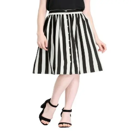 Allegra K Women's Stripes Button Front Elastic Back A-Line Midi Skirt image {2}