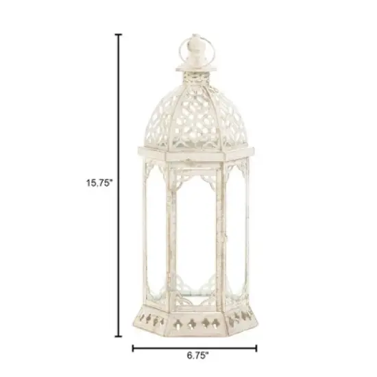 Iron Graceful Outdoor Lantern Distressed White - Zingz & Thingz image {3}