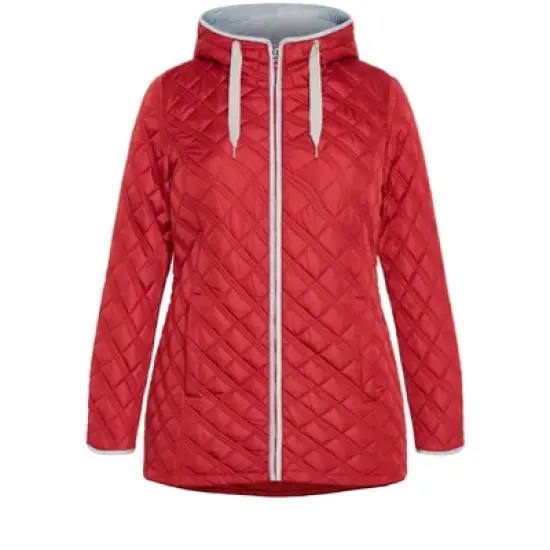 Women's Plus Size Multi Stitch Quilted Coat - carmine | EVANS image {2}