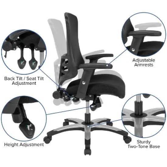 Flash Furniture High Back Black Mesh Multifunction Executive Swivel Ergonomic Office Chair with Molded Foam Seat and Adjustable Arms image {2}
