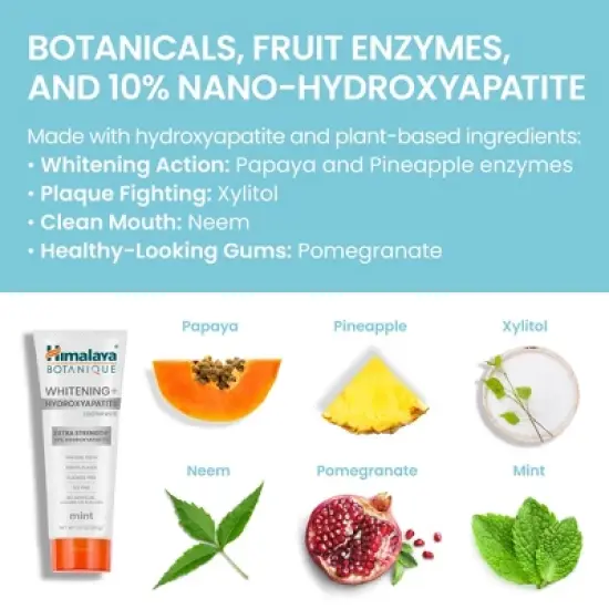 Himalaya Botanique Whitening+ Hydroxyapatite Toothpaste, Extra Strength with 10% Hydroxyapatite, Mint Flavor, Fluoride-Free, SLS Free & Vegan, 3 oz. image {5}