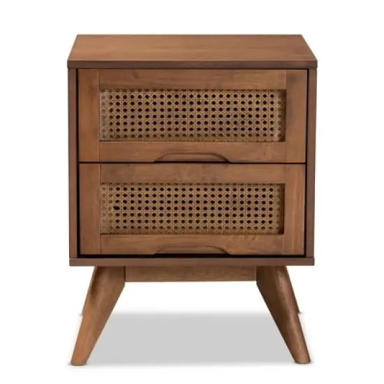 Barrett Wood and Synthetic Rattan 2 Drawer Nightstand Walnut Brown - Baxton Studio image {2}