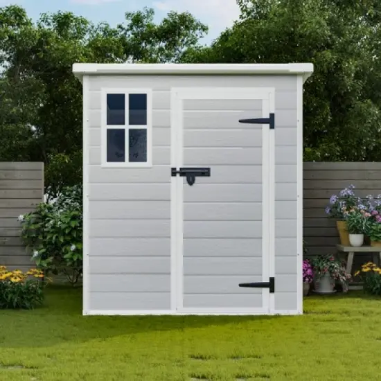 6x6 FT Outdoor Resin Storage Shed , Waterproof,with Floor & Window & Lockable Doors and Vents, Tool Shed for Bike,Garden,All Weather Use, Light Grey image {9}