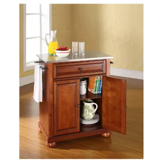 Alexandria Stainless Steel Top Portable Kitchen Island - Classic Cherry - Crosley image {3}