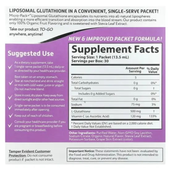 Aurora Nutrascience Micro-Pack+&reg;, Liposomal Glutathione, 30 Packets, 0.46 fl oz (13.5 ml) Each image {1}