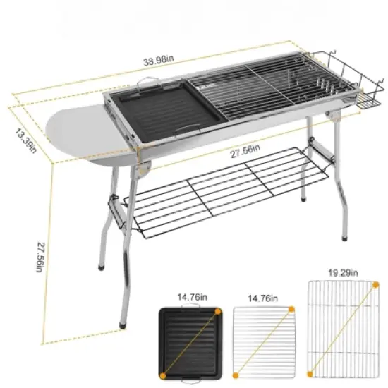 SEVOBAL Outdoor Grills, Griddles and Smokers Foldable Outdoor BBQ Set with Non Stick Pan, Accessories for Camping, Picnics, Silver, 30.3"*11.17"*7.5" image {2}