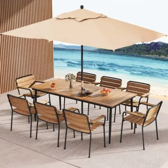 Costway 79" Outdoor Dining Table for 8 Acacia Wood Patio Table with 1.9" Umbrella Hole image {4}