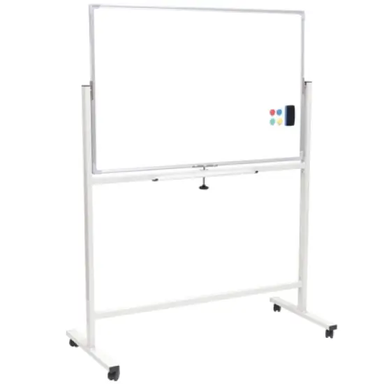 Excello Global Products 48" x 32" Reversible Whiteboard/Chalkboard on Wheels (White Frame) image {7}