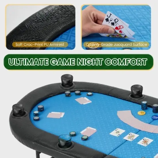 EROMMY 72" Oval 8-Player Poker Table Foldable, Ready To Use Card Table With Cup Holders image {4}