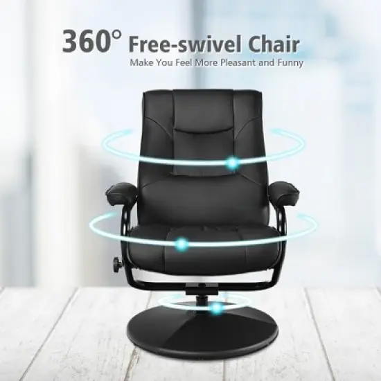 Costway Recliner Chair Swivel PU Leather Lounge Accent Armchair w/ Ottoman Black image {8}