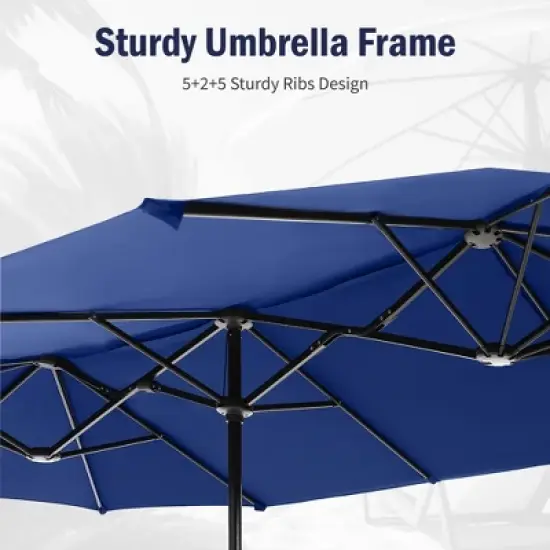 Captiva Designs 8pc Patio Dining Set with Rectangular Steel Table & Black Steel Chairs & Blue Umbrella image {12}