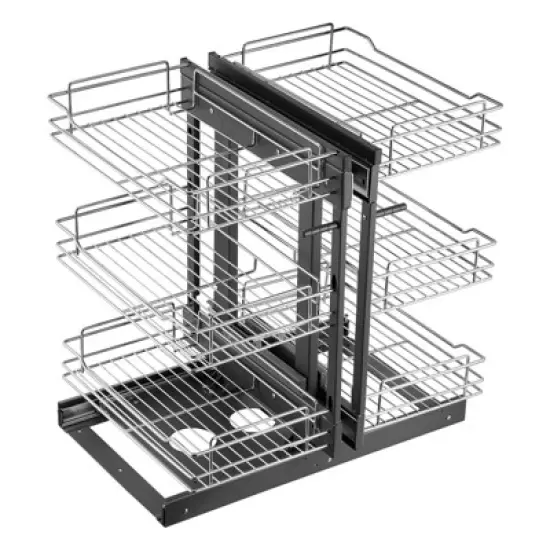 VEVOR Min 15"W Opening Blind Corner Pull Out Organizer, 3 Tier 6 Shelf Kitchen Cabinet Organizer, Chrome Carbon Steel Storage Basket, Gray image {8}