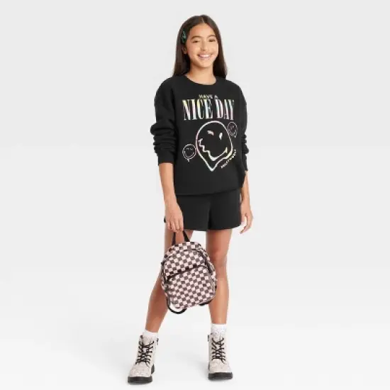 Girls' Smiley Cropped Crewneck Sweatshirt - art class&trade; Black image {2}