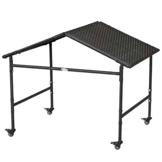 PawHut Wicker Dog Shelter with Wheels, Portable Outdoor Animal Shelter for Small and Medium Sized Dogs, Dark Brown image {3}