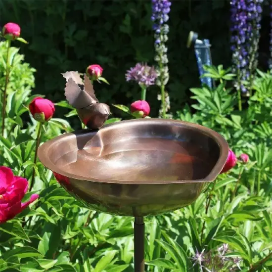 3.5" Heart Shaped Birdbath Bowl with Stake Antique Copper - ACHLA Designs image {4}