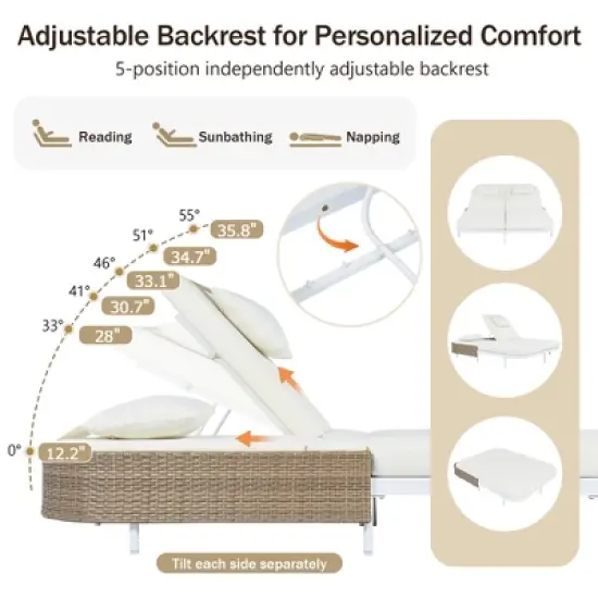 Outdoor Patio Iron Frame Double Daybed Sunbed with 5-Position Adjustable Backrest and Pillows image {2}