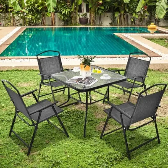 Costway 34 Inch Outdoor Dining Table Square Tempered Glass Table with 1.5" Umbrella Hole image {7}