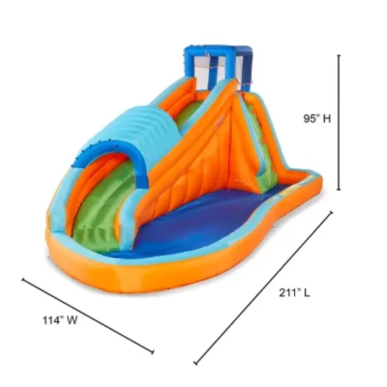 Banzai Surf Rider Kids Inflatable Outdoor Backyard Aqua Water Slide Splash Park with Climbing Wall, Tunnel Slide, and Lagoon Splash Pool image {2}