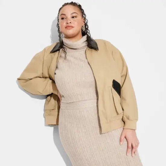 Women's Canvas & Faux Leather Bomber Jacket - Wild Fable&trade; Tan image {3}