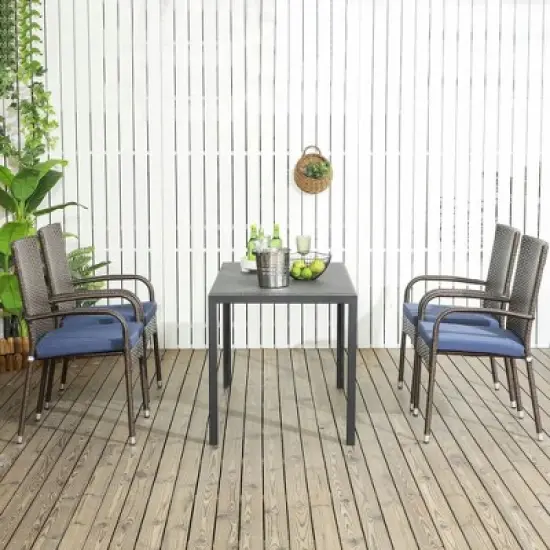 Resenkos Outdoor Dining Room Chairs, Patio Kitchen Chairs,4 PE Rattan Outdoor Dining Chairs with Cushions, Blue Blue, 22" x 23.5" x 37.5" image {10}