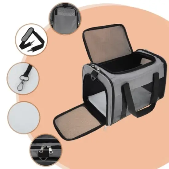 Unique Bargains Breathable Mesh Design Pet Carrier Grey 1 Pc image {3}