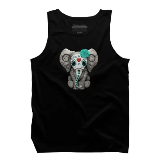 Men's Design By Humans Blue Day of the Dead Sugar Skull Baby Elephant By jeffbartels Tank Top image {4}