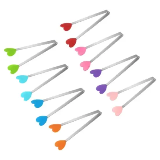 Unique Bargains Stainless Steel Silicone Tips Cooking Grilling Food Tongs 8 Pcs image {2}