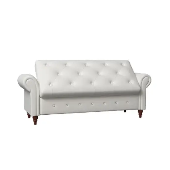 Cecily 63" Button-Tufted Large Storage Ottoman Upholstered Fabric Bench features rolled arms, window seating, and solid wood legs-Maison Boucle image {5}