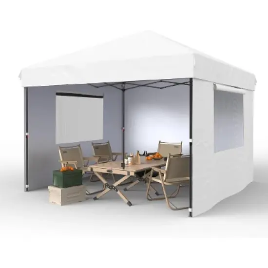 10x10 Pop Up Canopy with 3-Sidewall, Outdoor Tent with Portable Roller Bag - 3 Adjustable Height, 4 Weight Bags for Garden, Sports, Beach image {14}