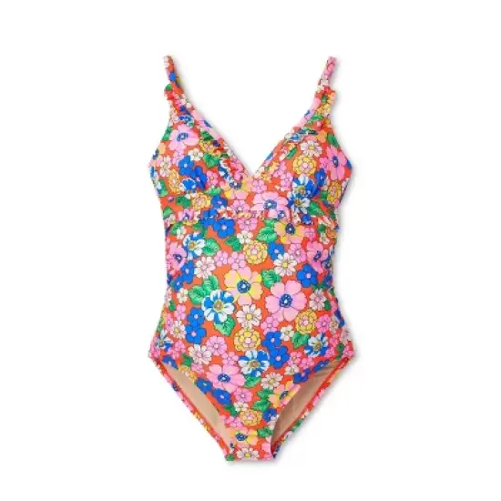 Ruffle Neck One Piece Maternity Swimsuit - Isabel Maternity by Ingrid & Isabel&trade; Floral image {2}
