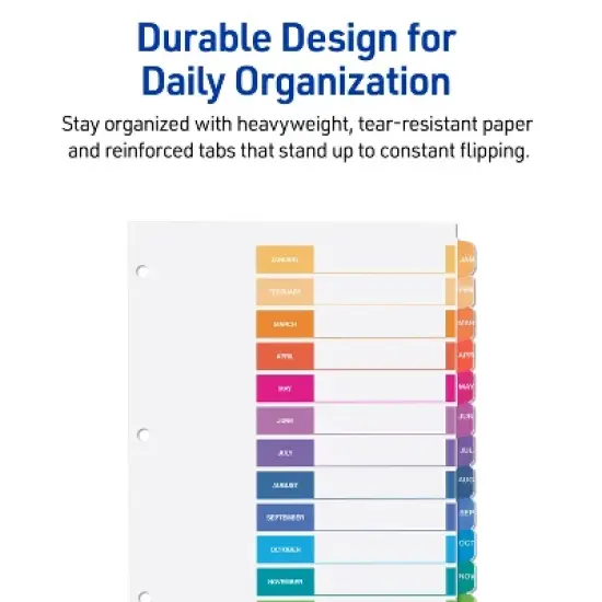 Avery Jan-Dec Dividers for 3 Ring Binders, 12 Tabs per Set, Customizable Table of Contents, Multicolor Tabs (3 Sets of 44128) image {4}