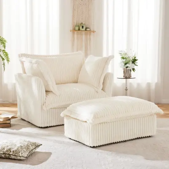 NicBex Couches for Living Room Single Deep Seat Sofa Couch Corduroy Slip-covered Armchair with 1 Big Back Cushion and 2 Big Toss Pillows image {2}